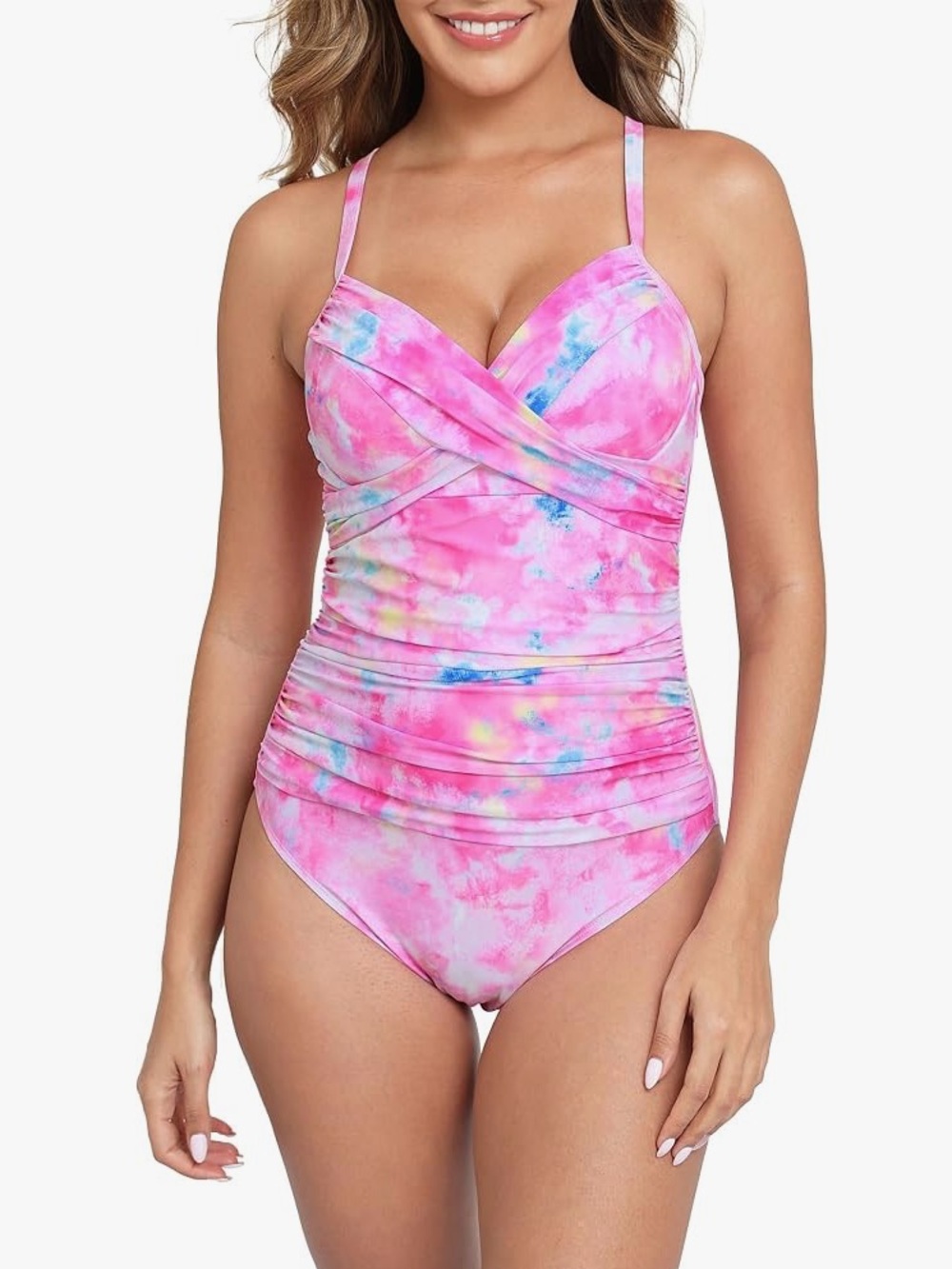 NWT Halcourt Pink Tie-Dye Ruffle One-Piece Swimdress L T97